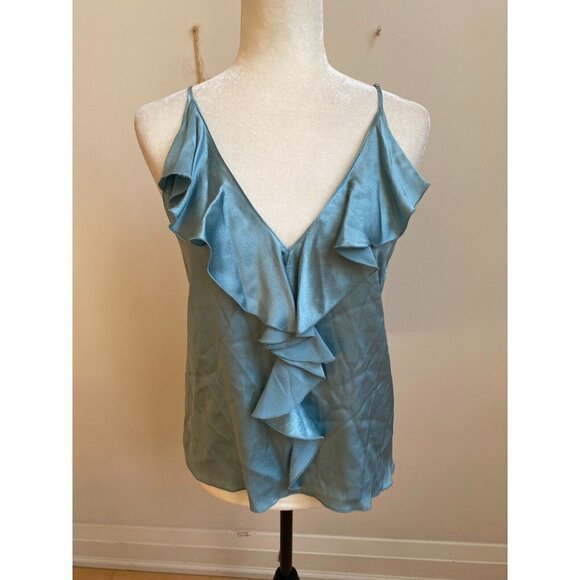 FORTE Forte New Aqua Marine Tank Top Women BNWOT Silk Blend Ruffles - Picture 3 of 8